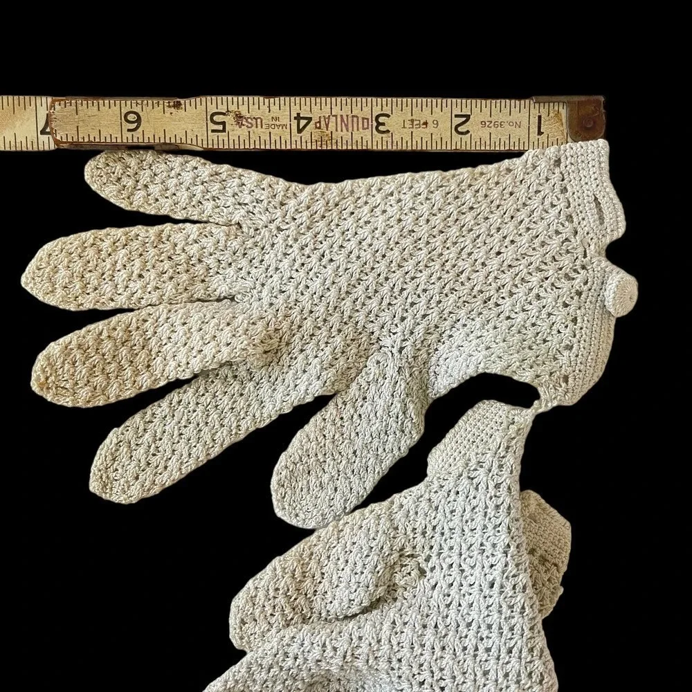 Vintage 1950’s Women's Blue Cotton Dress Gloves Crocheted Lace New Deadstock